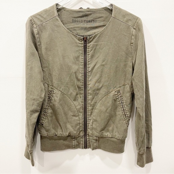 Roots Canada Hemp Cotton Blend Lightweight Bomber Jacket Green XS - Picture 1 of 9